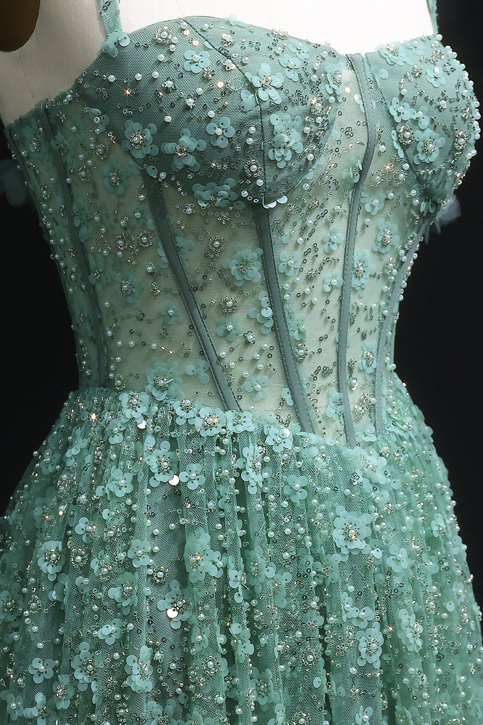 Gorgeous Floral Sequined Sweetheart Neckline A-Line Evening Dress SS701