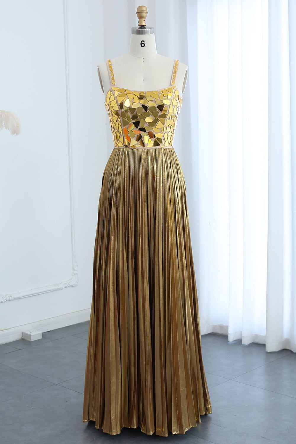 Silver Sequin Square Neck A-Line Prom Dress with Pleated Satin Skirt SH306 Sheer Fairy