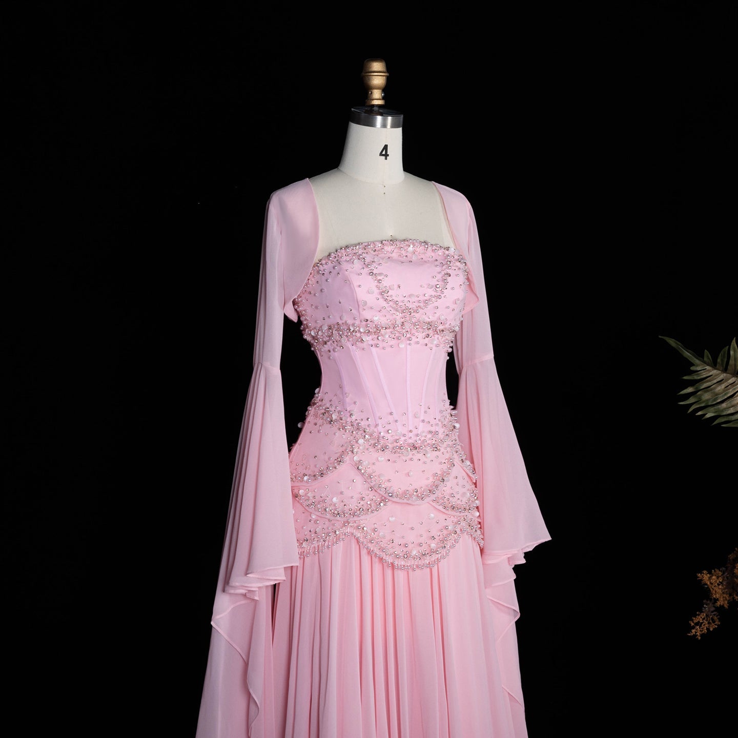 Luxury Blue Beaded Formal Evening Gown with Bell Sleeves SS286 Sheer Fairy