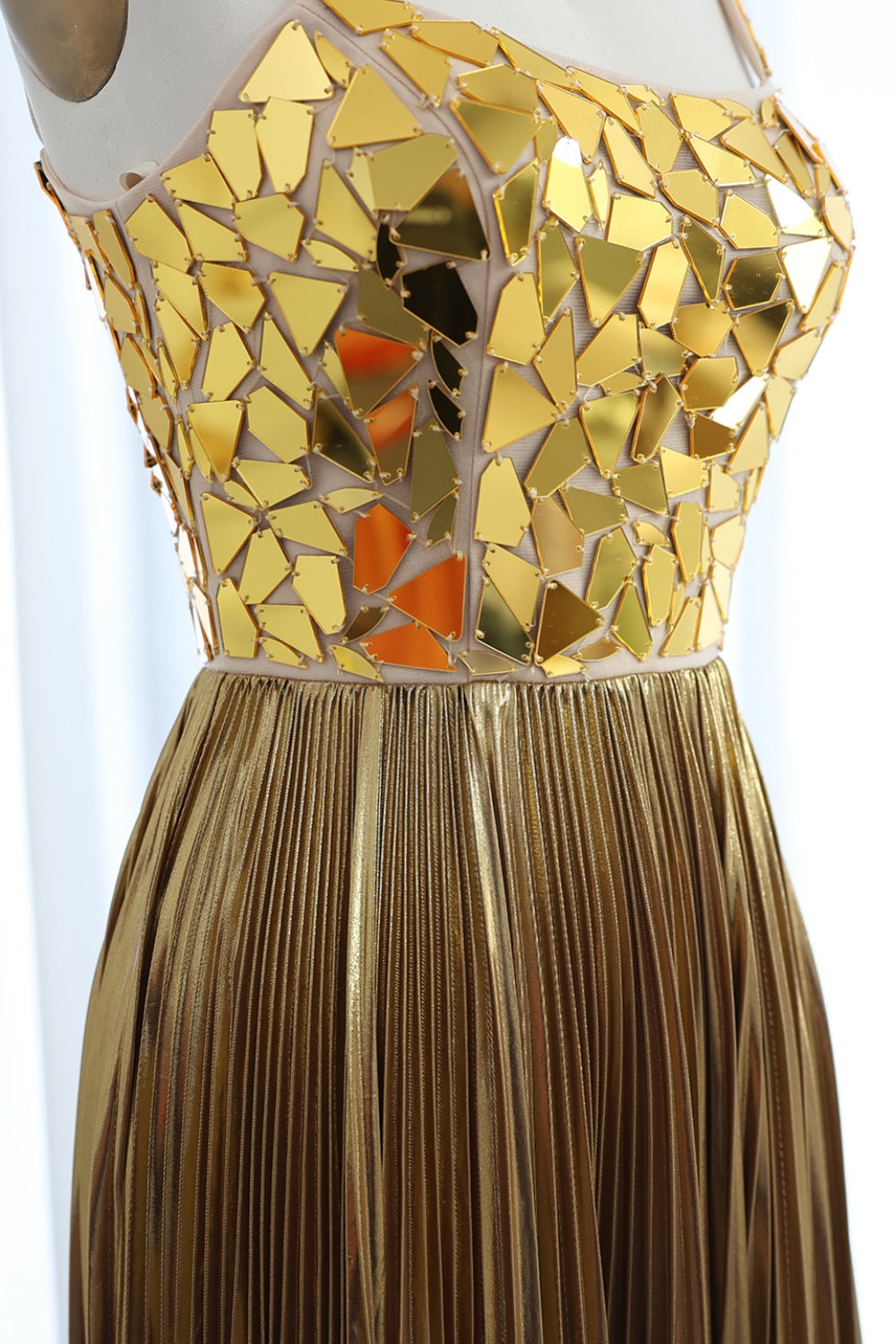 Silver Sequin Square Neck A-Line Prom Dress with Pleated Satin Skirt SH306 Sheer Fairy