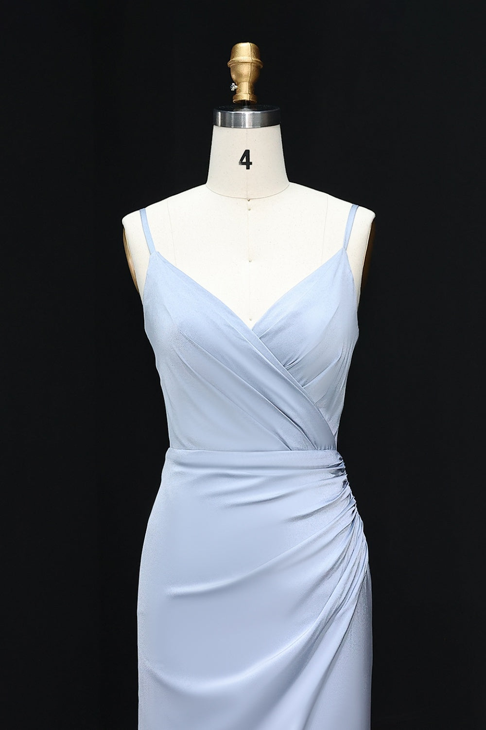 Powder Gray Satin Deep V-Neck Mermaid Prom Dress SH279 Sheer Fairy