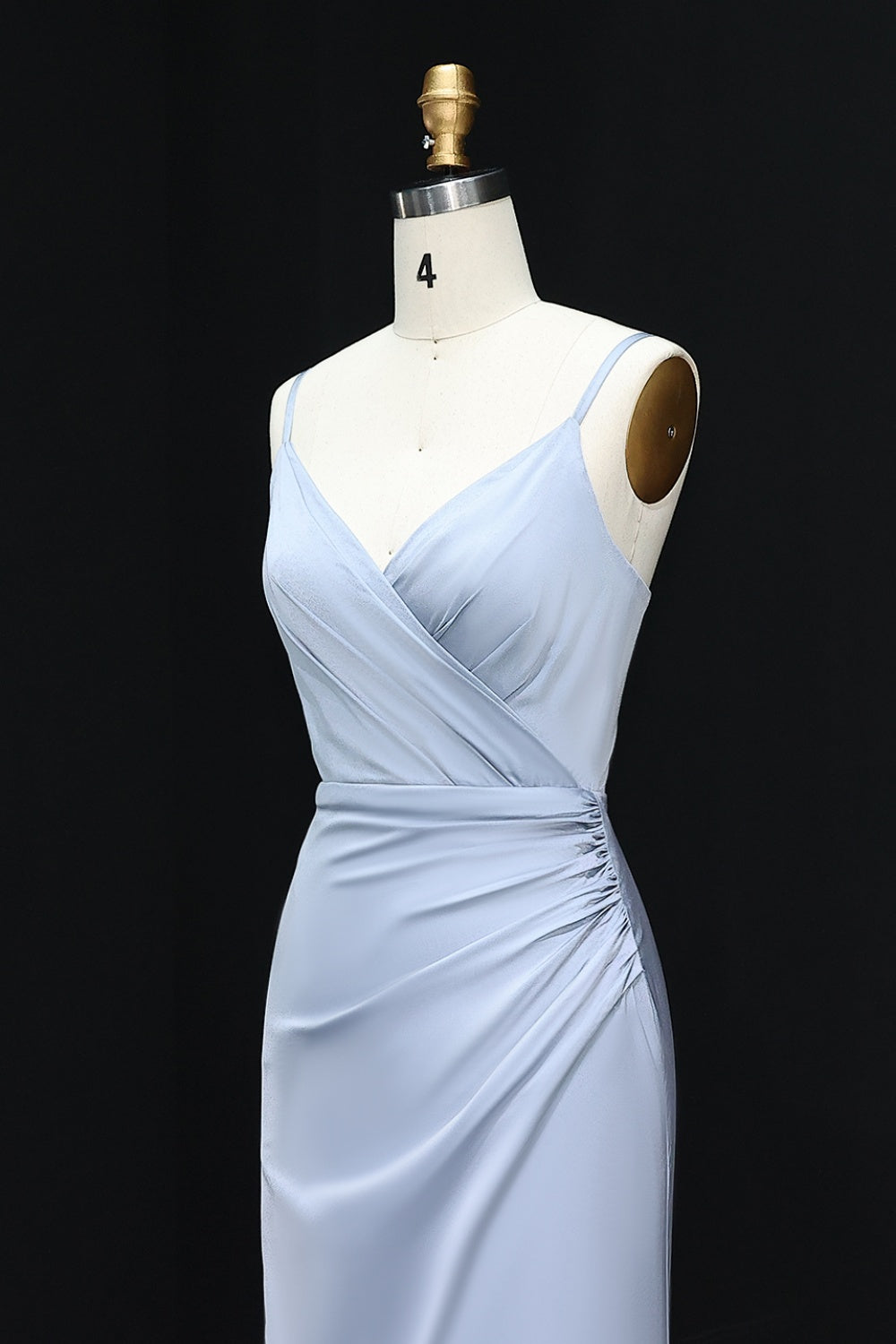 Powder Gray Satin Deep V-Neck Mermaid Prom Dress SH279 Sheer Fairy