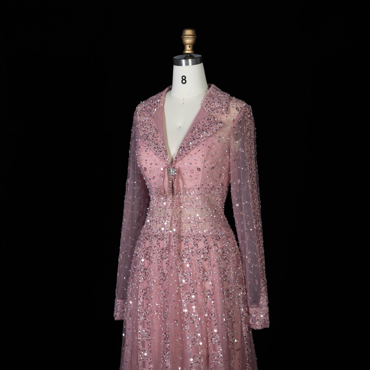 Beaded Sheer Sleeve Dusty Blue A-Line Formal Evening Dress SS419 Sheer Fairy