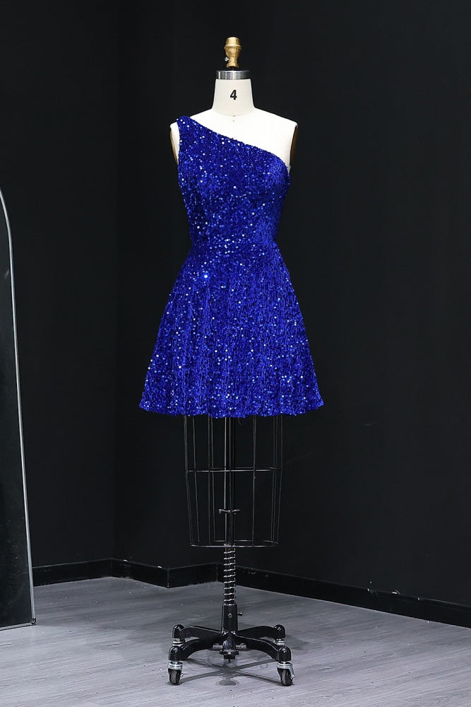 Blue Sequin One Shoulder Bodycon Homecoming Dress RM104