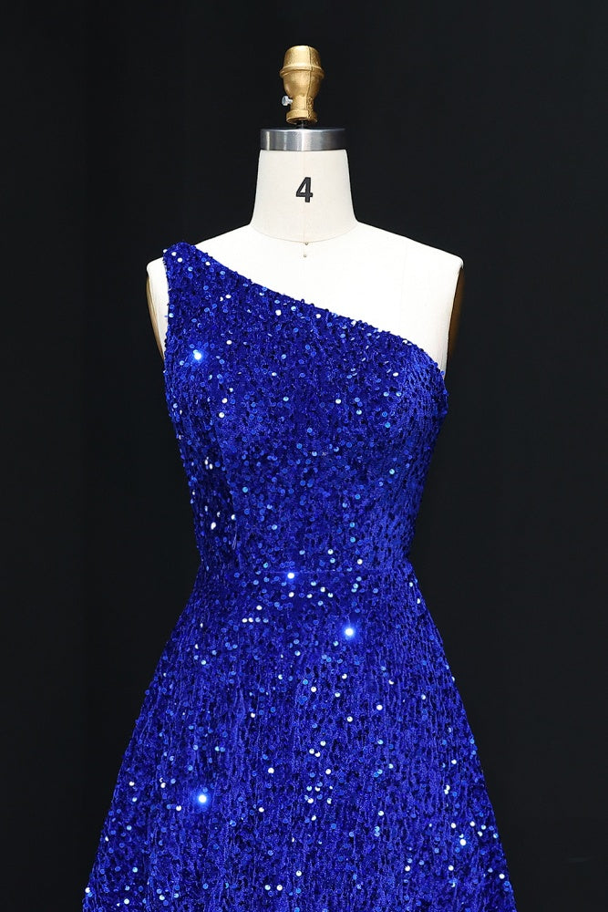 Blue Sequin One Shoulder Bodycon Homecoming Dress RM104