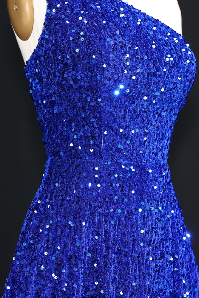 Blue Sequin One Shoulder Bodycon Homecoming Dress RM104