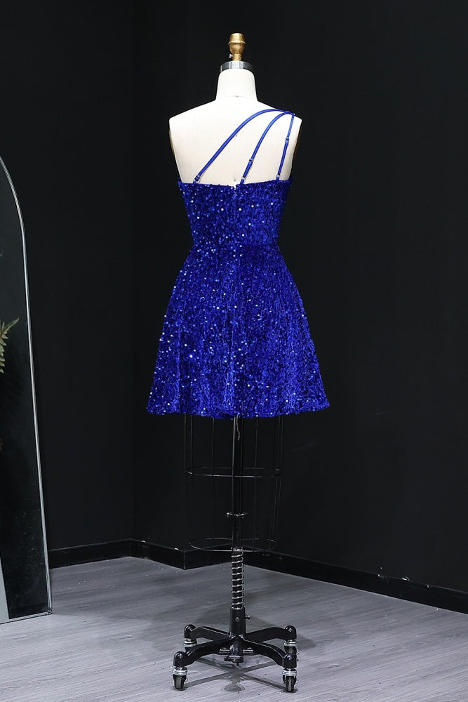 Blue Sequin One Shoulder Bodycon Homecoming Dress RM104
