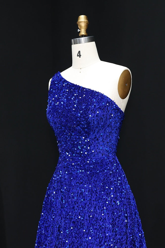 Blue Sequin One Shoulder Bodycon Homecoming Dress RM104