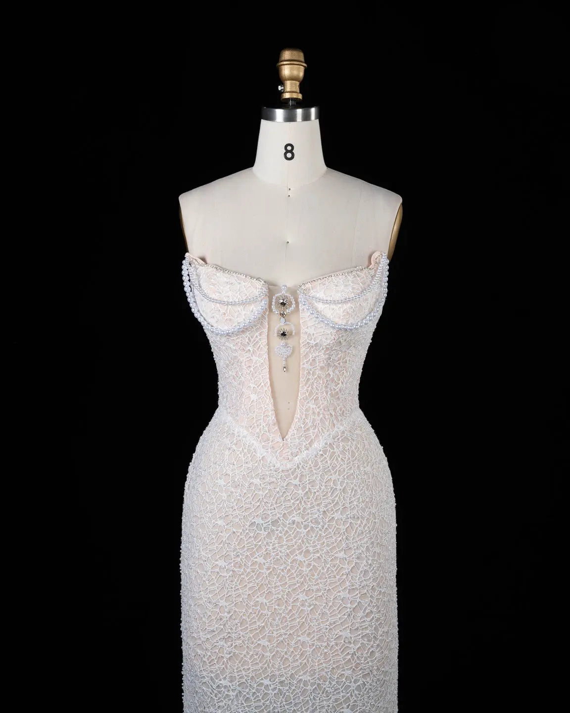 White Pearl Beaded Strapless Evening Dress ST102 Sheer Fairy