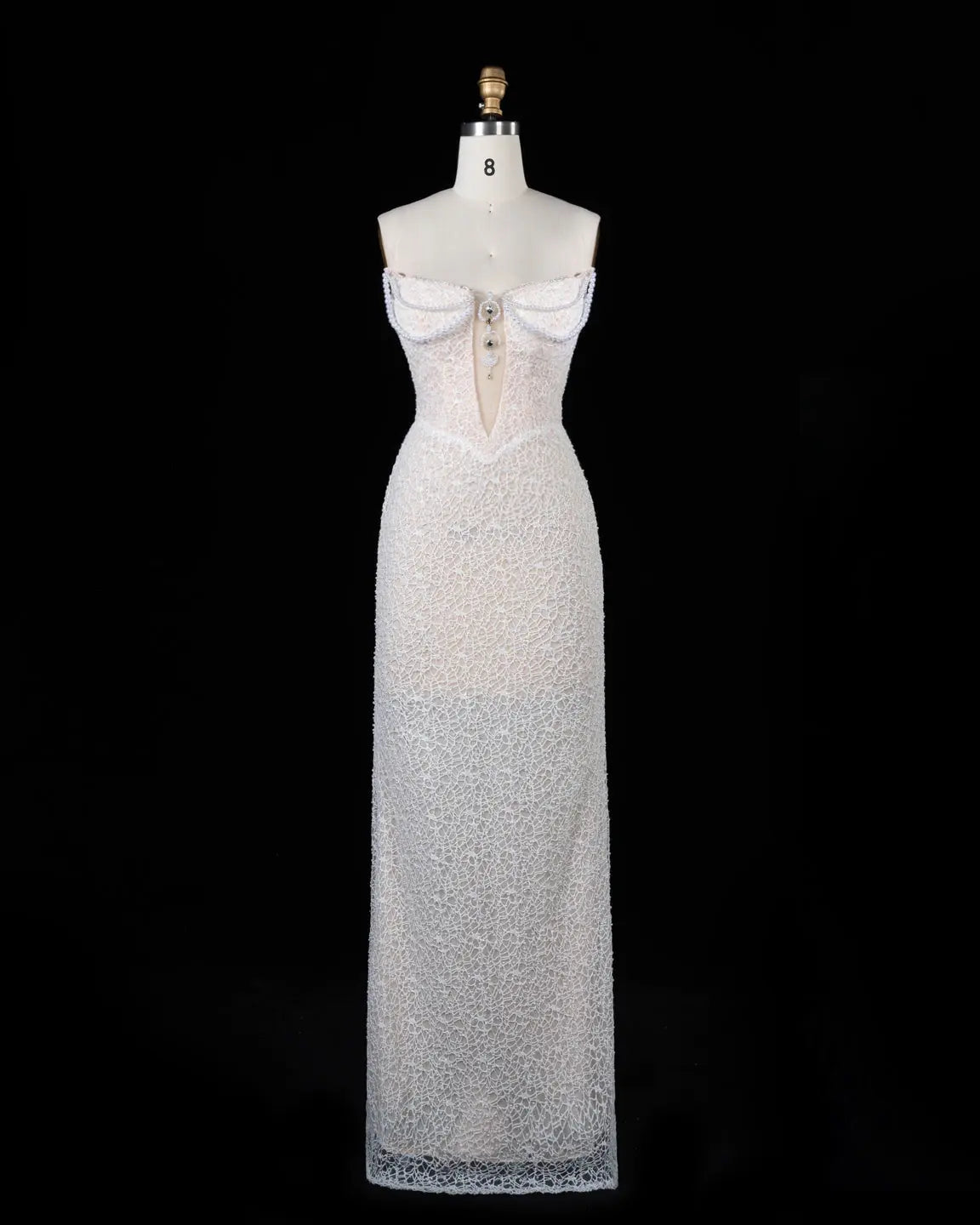 White Pearl Beaded Strapless Evening Dress ST102 Sheer Fairy