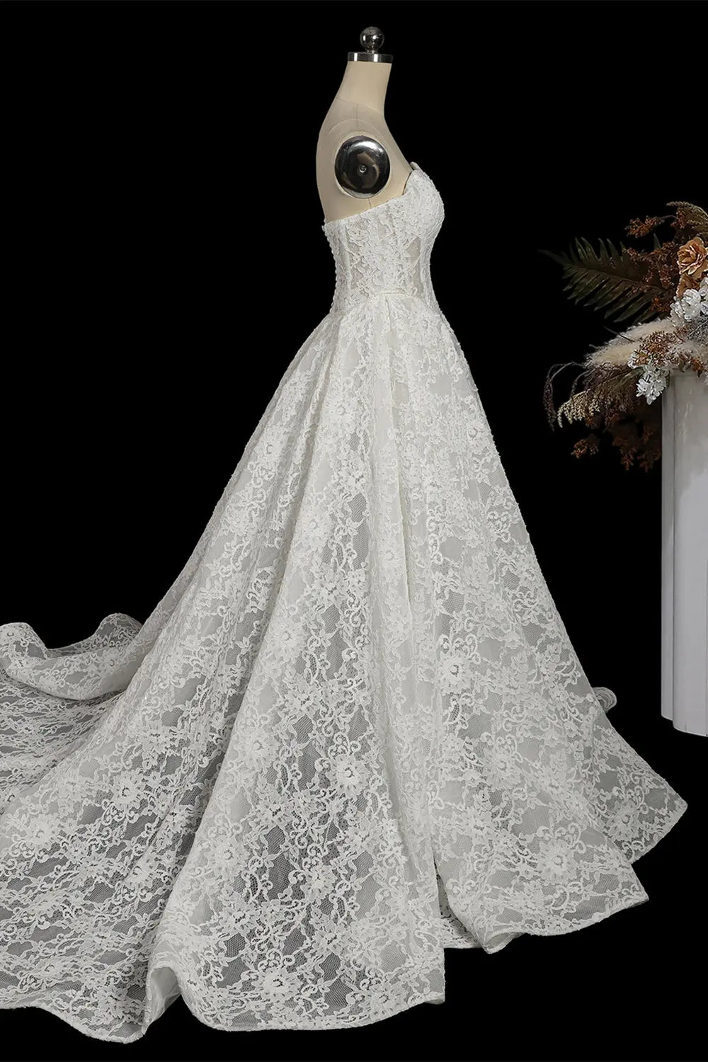 White Strapless Corded Lace Wedding Dress SW753 Sheer Fairy