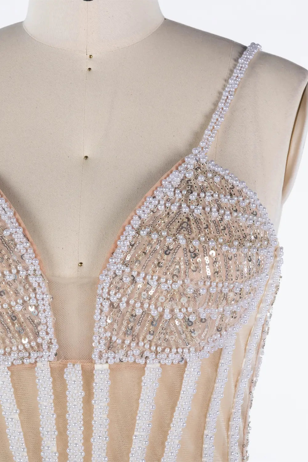 Nude Sequin Embellished Corset Spaghetti Strap Evening Gown ST042 Sheer Fairy