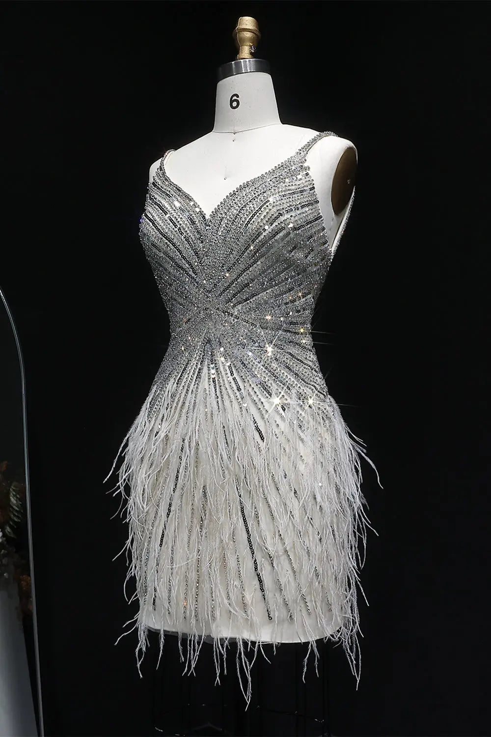 Modest Luxury Sequined Feather Sheath Homecoming Dress RM124 Sheer Fairy