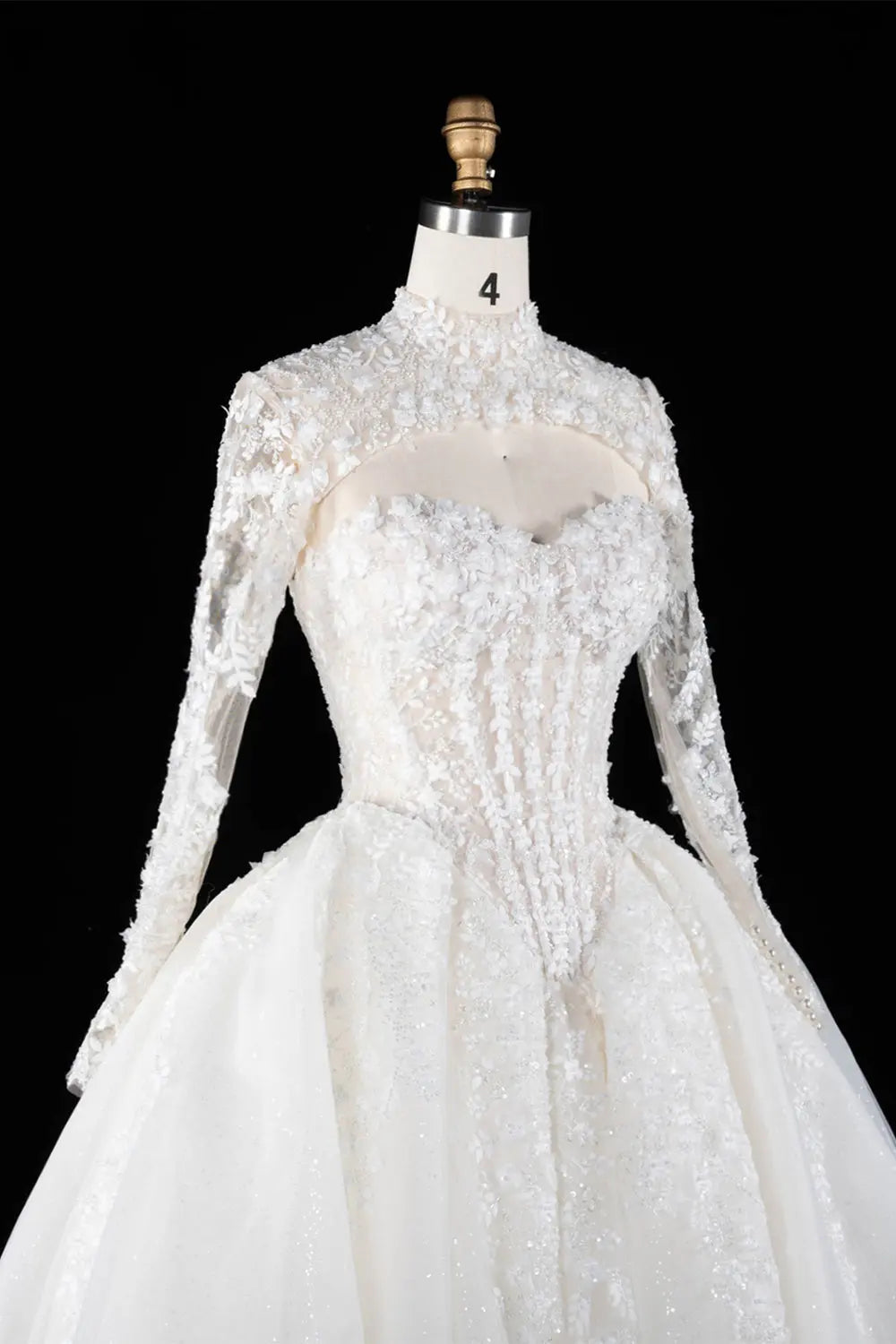 Off White Long Sleeve Lace Ball Gown Wedding Dress SW695 Sheer Fairy