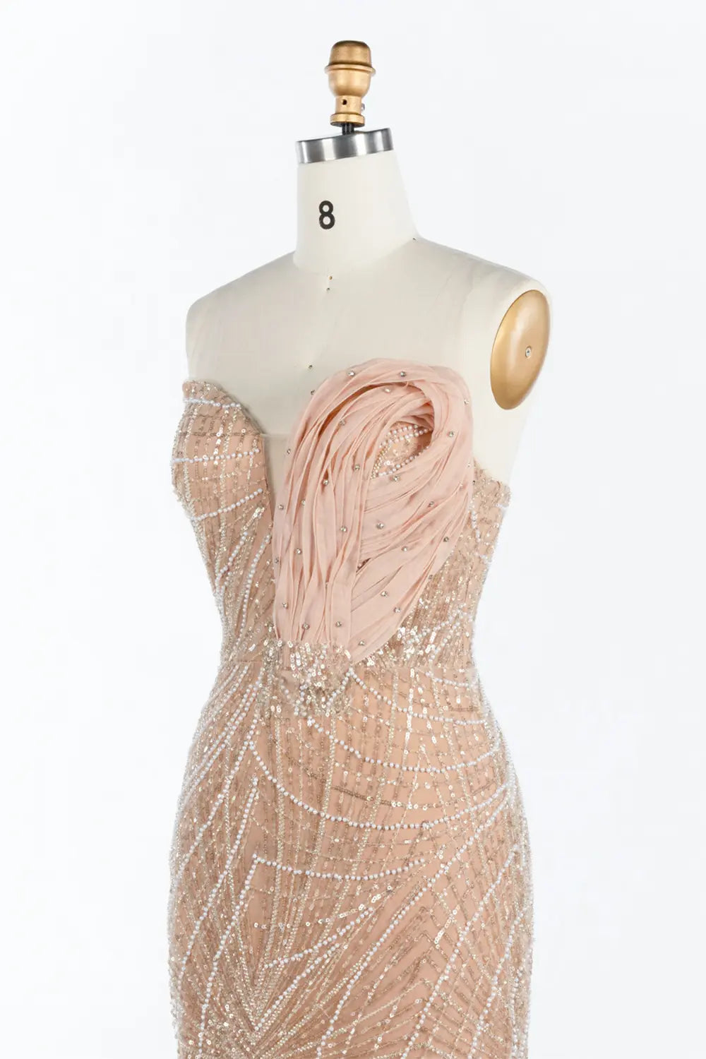 Champagne Strapless Sequin Slit Formal Evening Dress ST051 Sheer Fairy