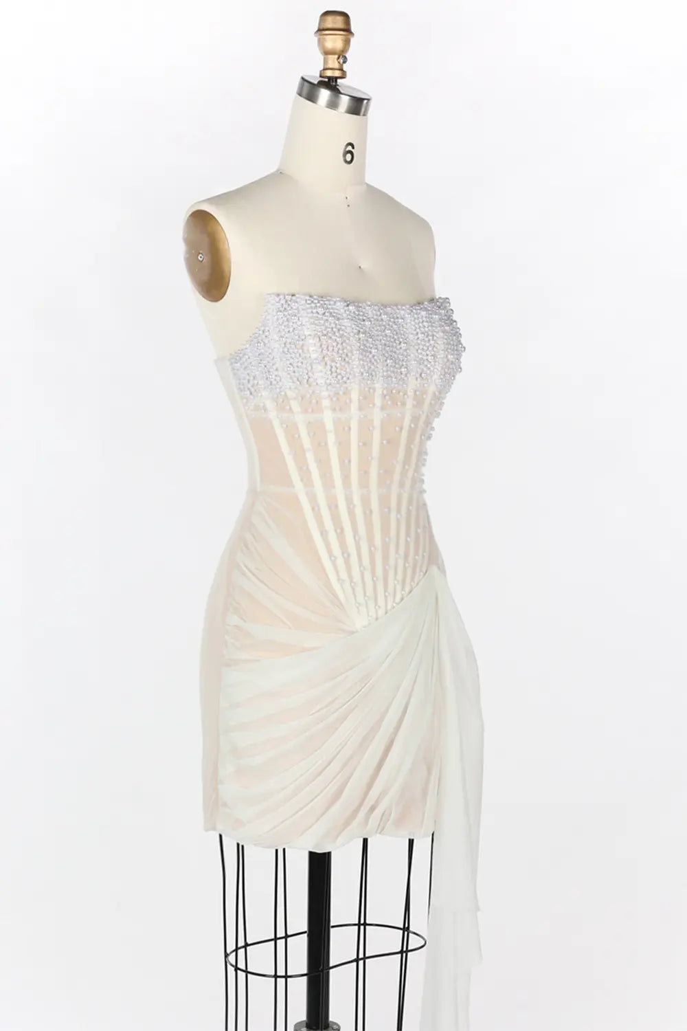 White Strapless Beaded Corset Draped Mini Dress ST089 Sheer Fairy