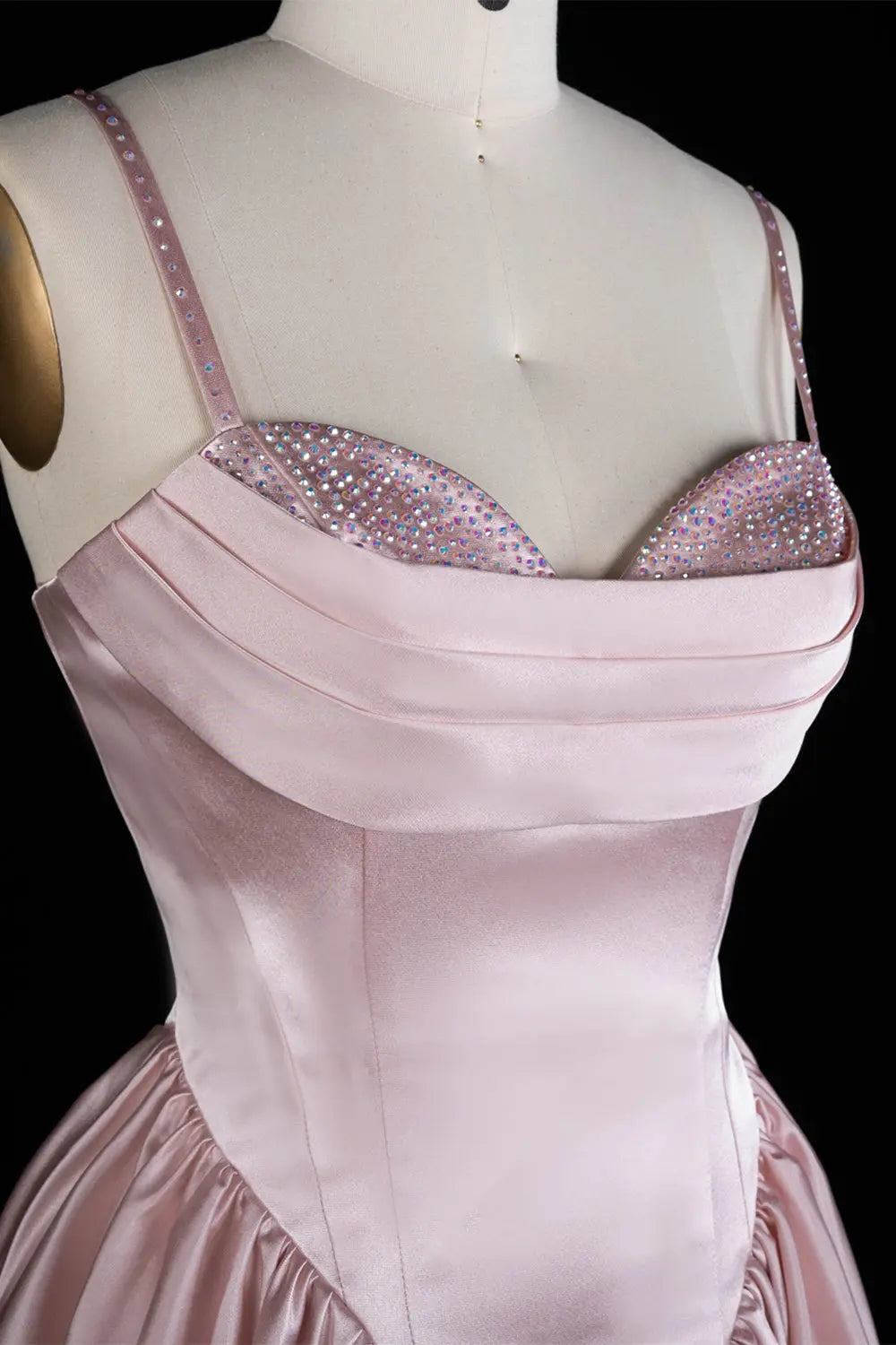 Blush Pink Satin Spaghetti Strap Mini Homecoming Dress RM187 Sheer Fairy