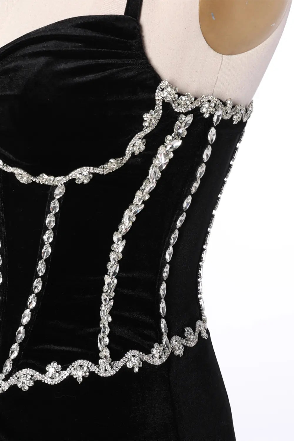 Black Halter Corset Slit Velvet Evening Dress ST094 Sheer Fairy