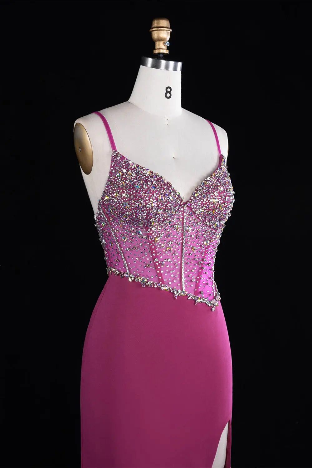 Fuchsia Beaded Spaghetti Strap Prom Dress SH261 Sheer Fairy