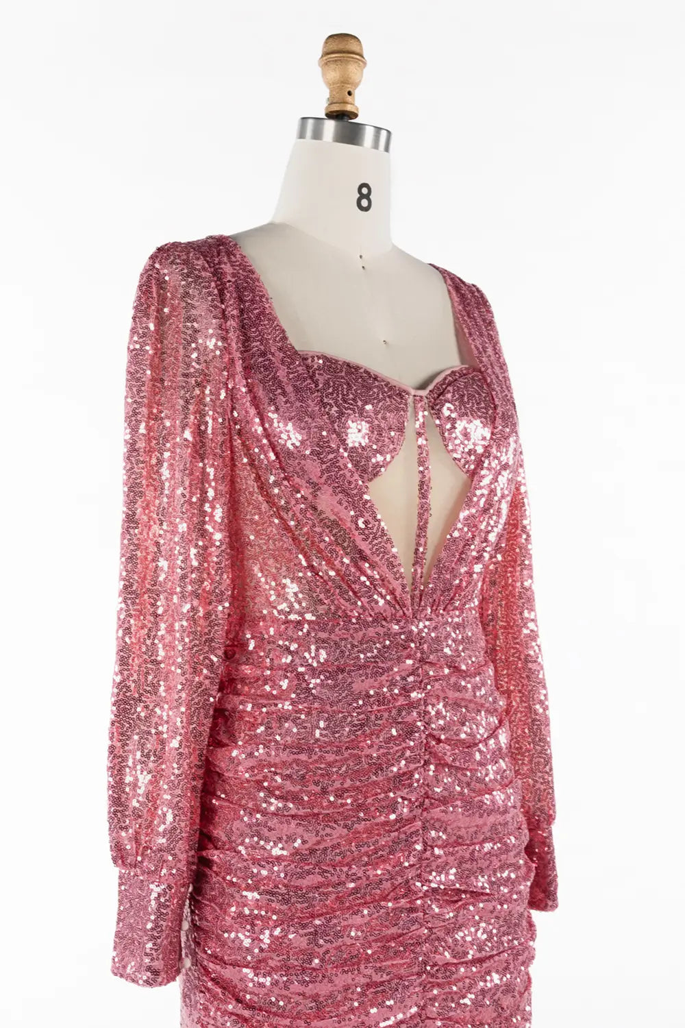 Rose Pink Sparkly Long Sleeve Ruched Cocktail Mini Dress ST059 Sheer Fairy