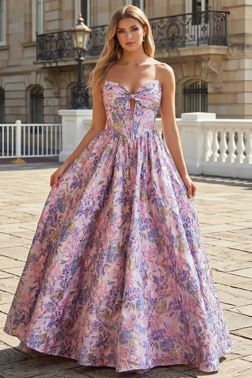 Sexy Backless Sweetheart Lavender Floral Prom Dress SH742 Sheer Fairy
