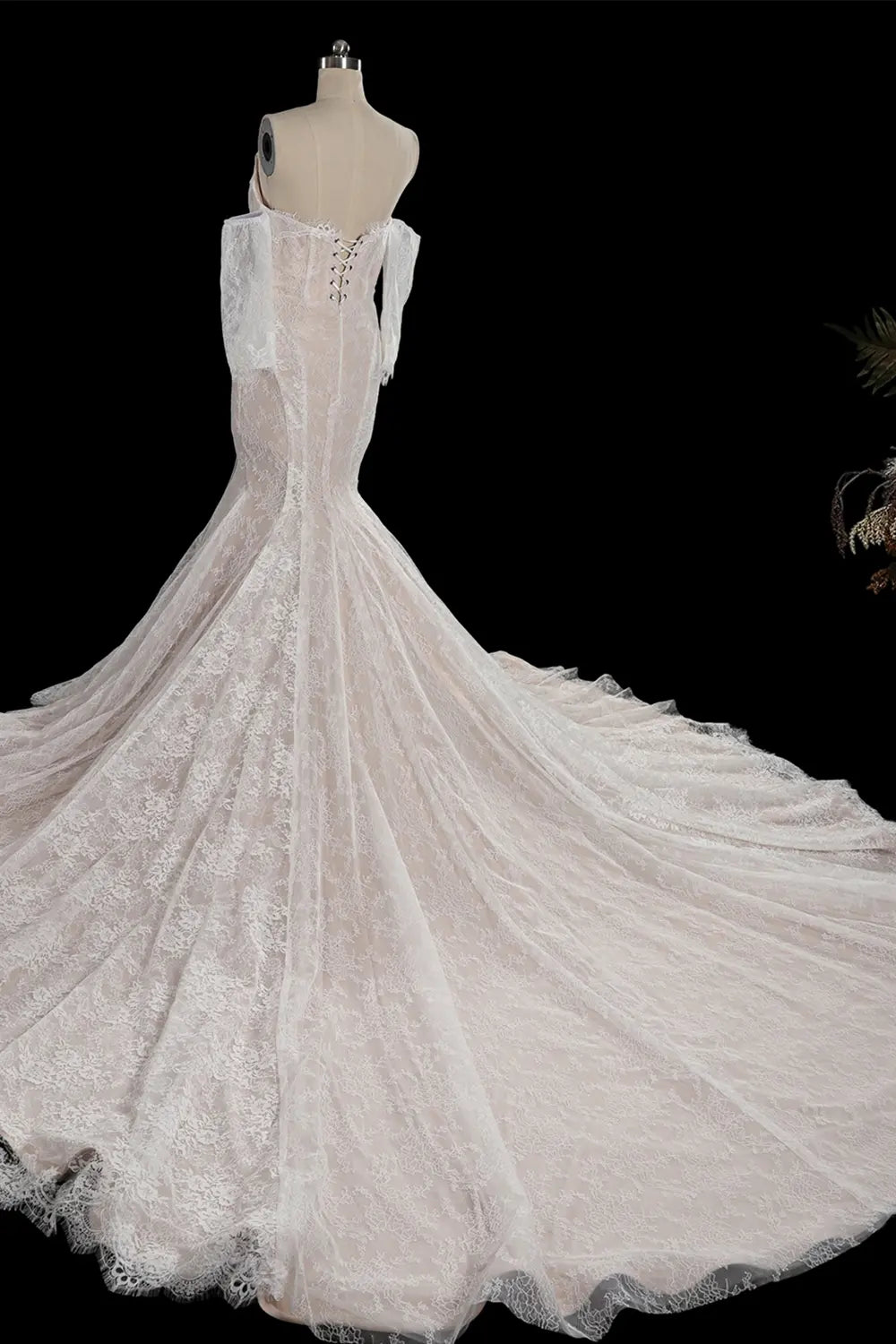 White Corset Mermaid Long Sleeve Wedding Dress SW752 Sheer Fairy