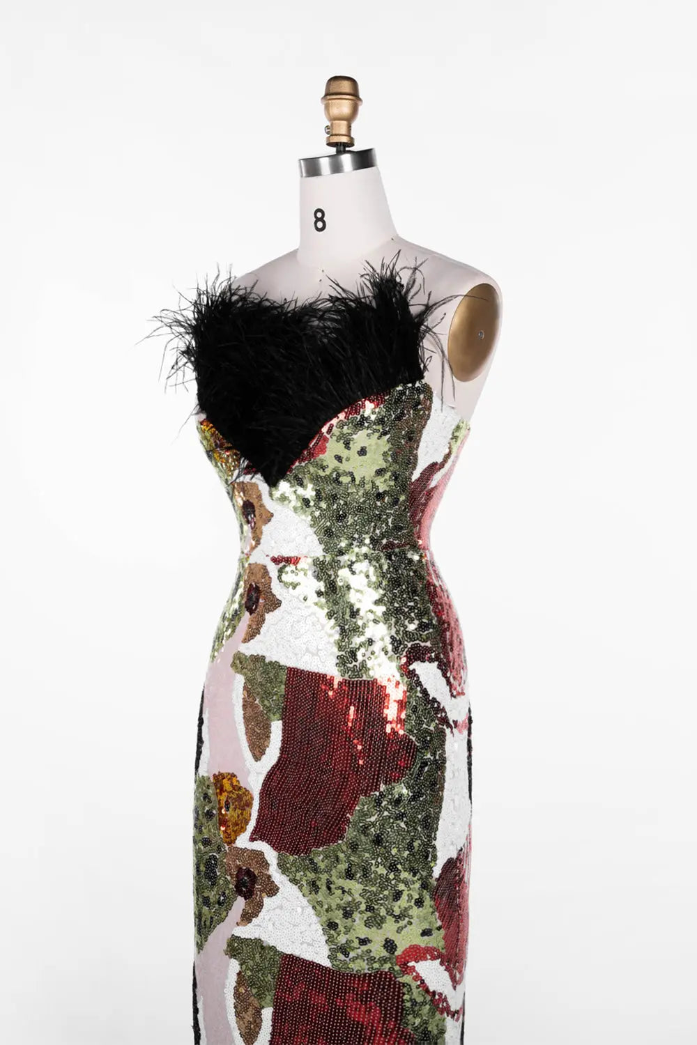 Multicolored Feather Sequin Strapless Gown ST113 Sheer Fairy