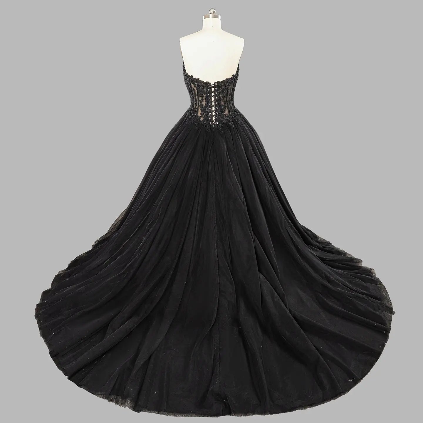 Black Lace Ballgown Corset Closure Wedding Dress SW567 Sheer Fairy