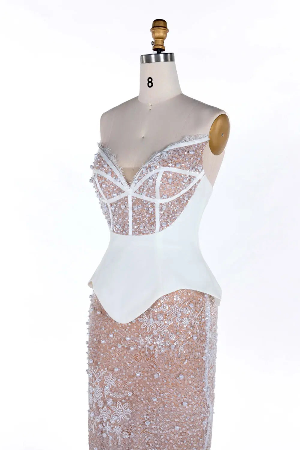 White Nude Strapless Sequin Evening Gown ST118 Sheer Fairy