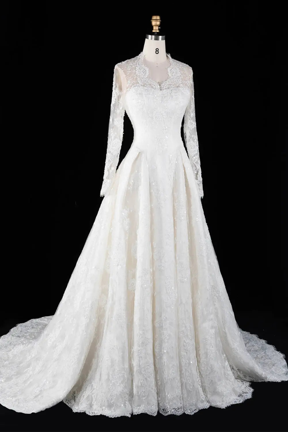 Off White Floral Long Sleeve Ball Gown Wedding Dress SW672 Sheer Fairy