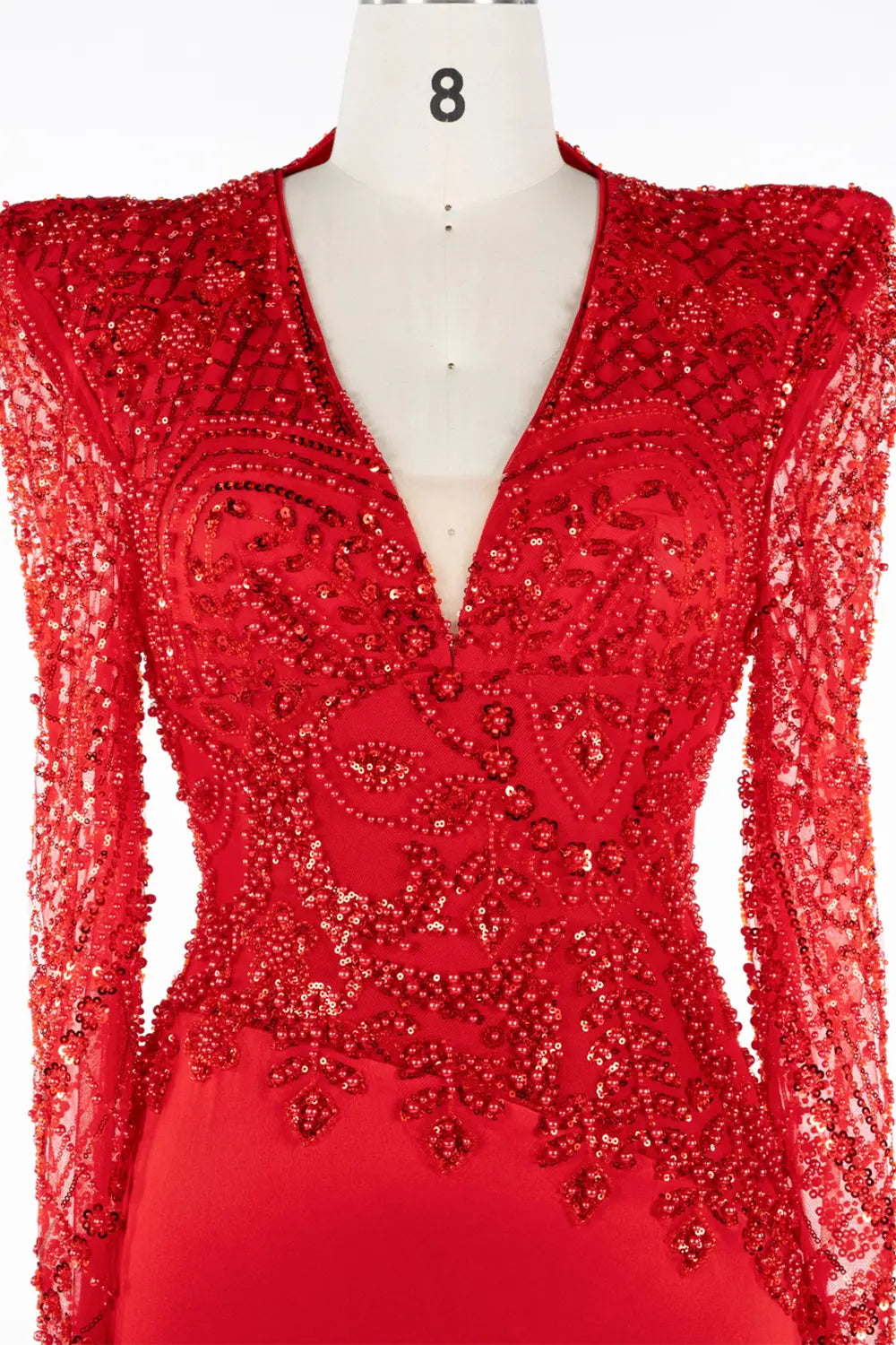 Red Beaded Sequin Asymmetrical Ruffle Midi Dress ST044 Sheer Fairy