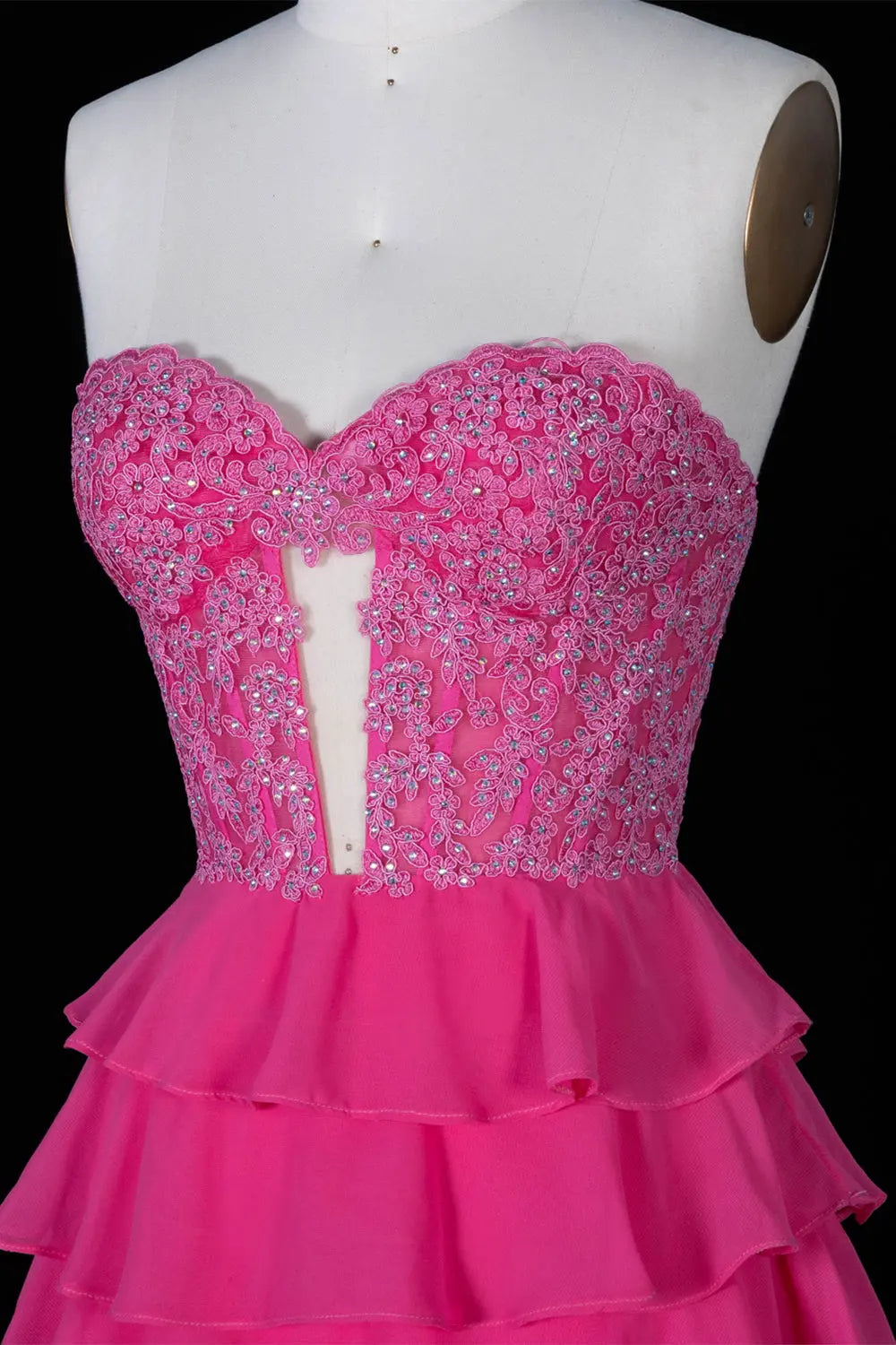Fuchsia Tiered Ruffle Sweetheart Mini Dress RM145 Sheer Fairy