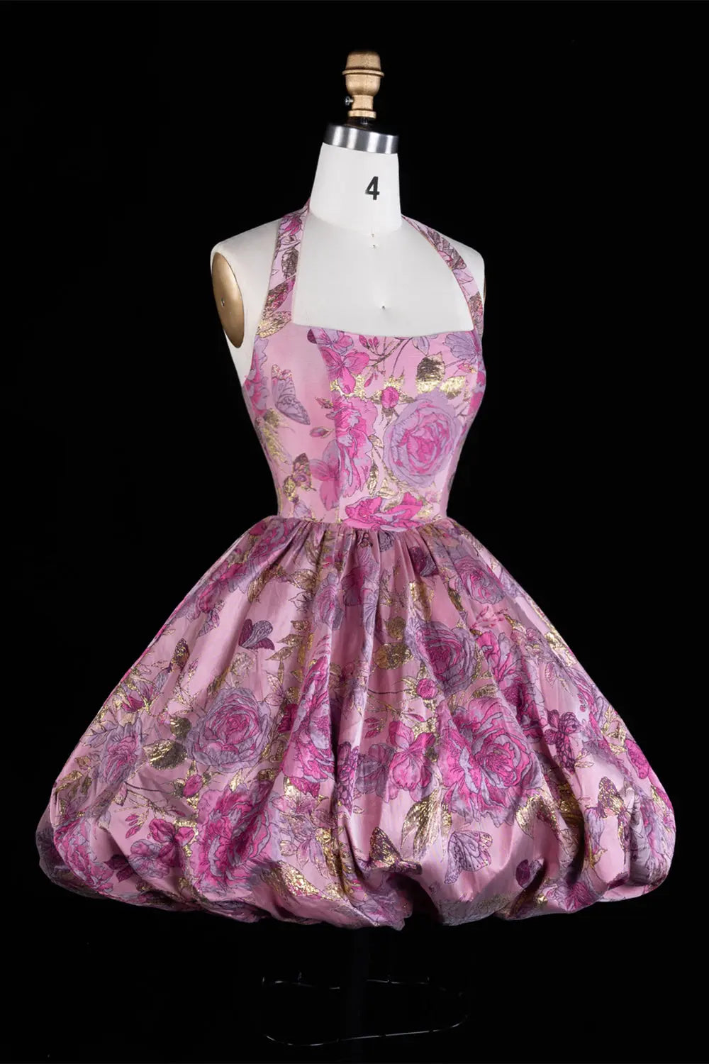 Pink Floral Brocade Halter Bubble Mini Dress RM199 Sheer Fairy