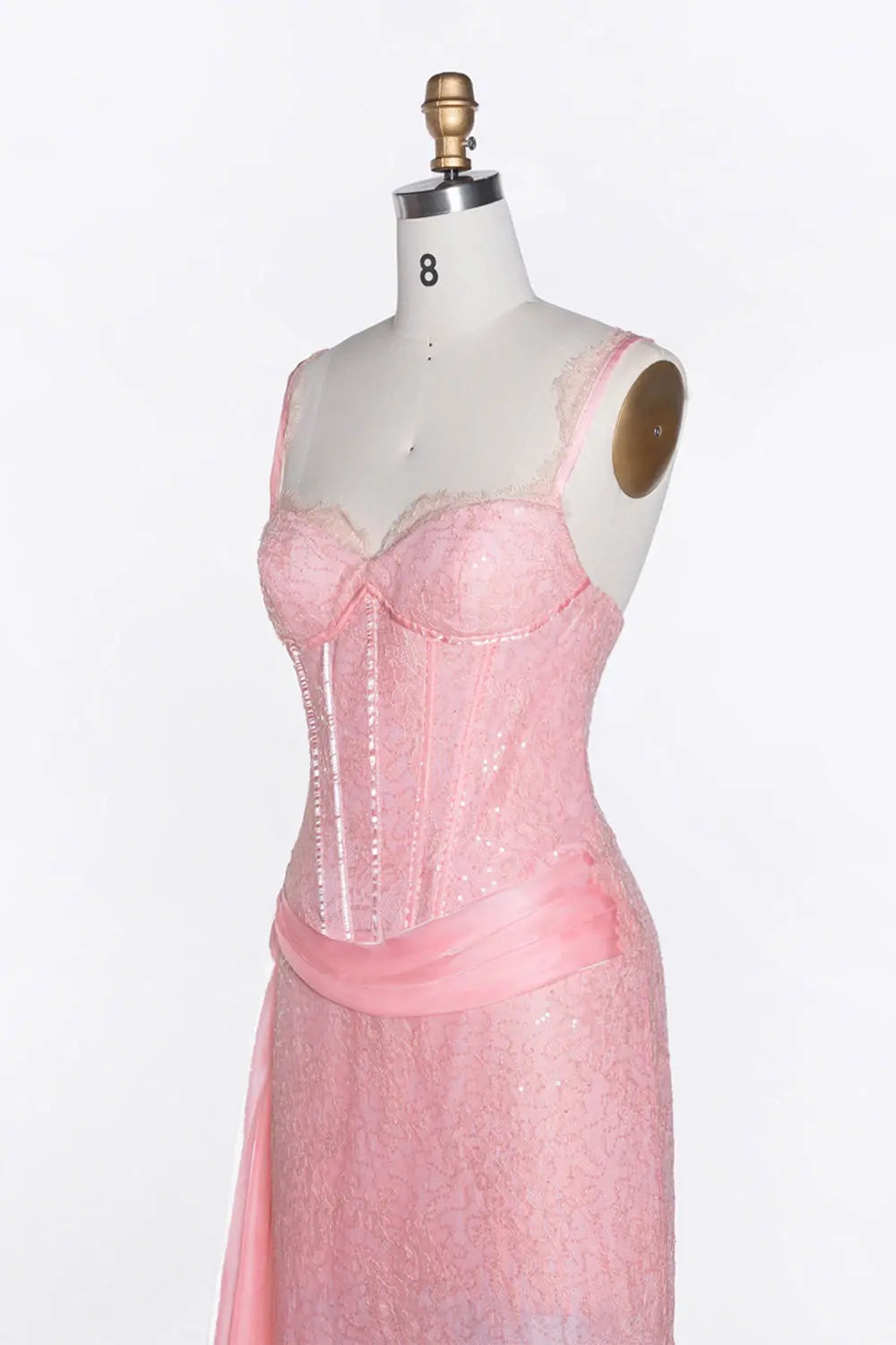 Pink Spaghetti Strap Corset Evening Dress ST105 Sheer Fairy
