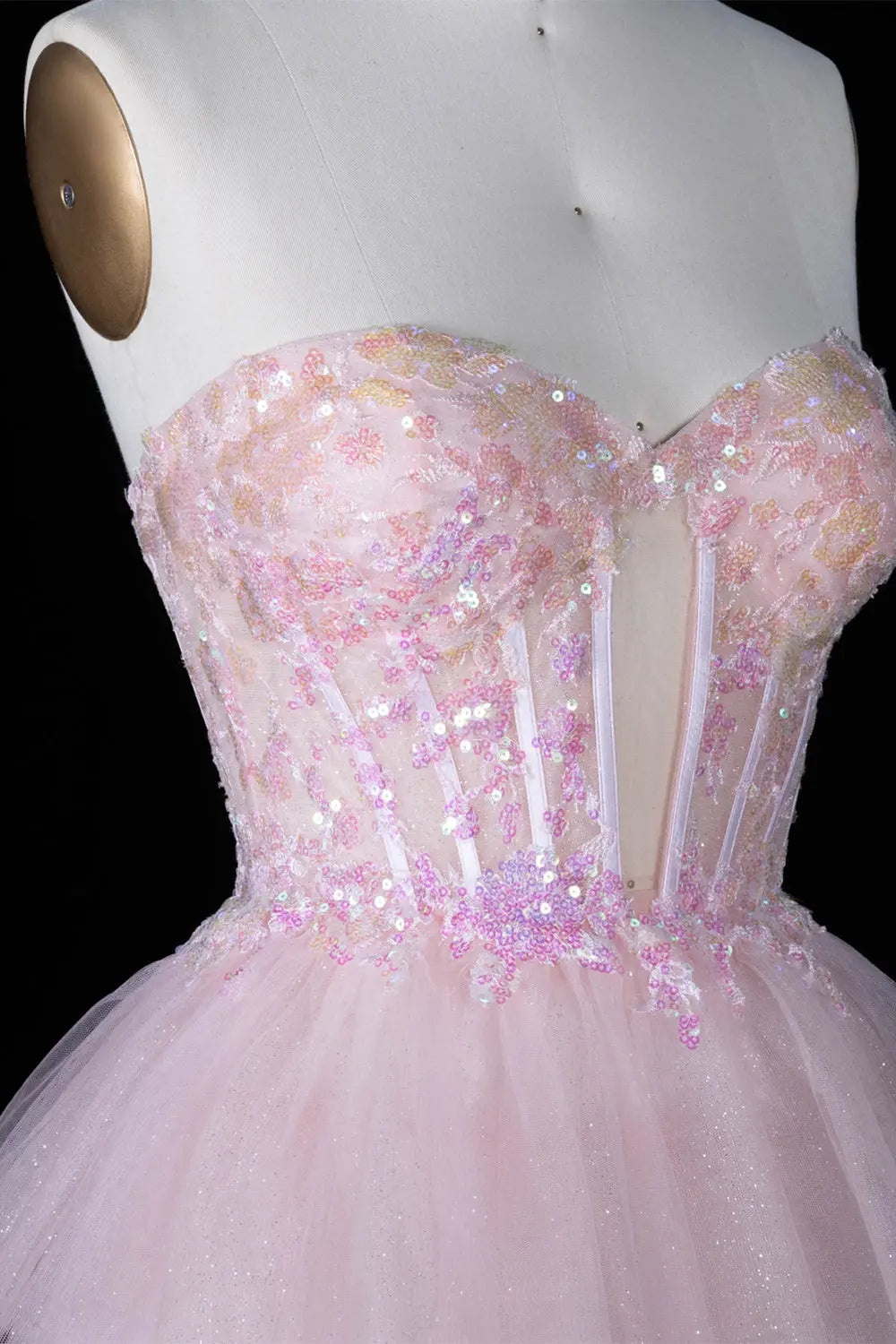 Pink Sequin Corset Tiered Tulle Mini Dress RM144 Sheer Fairy
