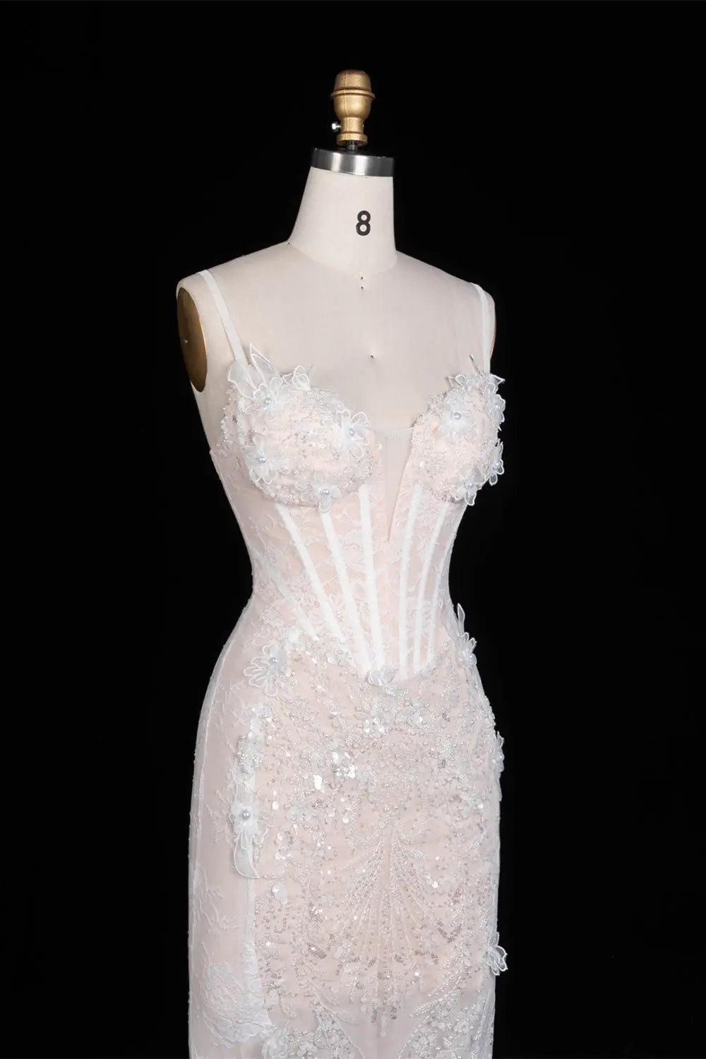 White Floral Applique Corset Evening Gown ST104 Sheer Fairy