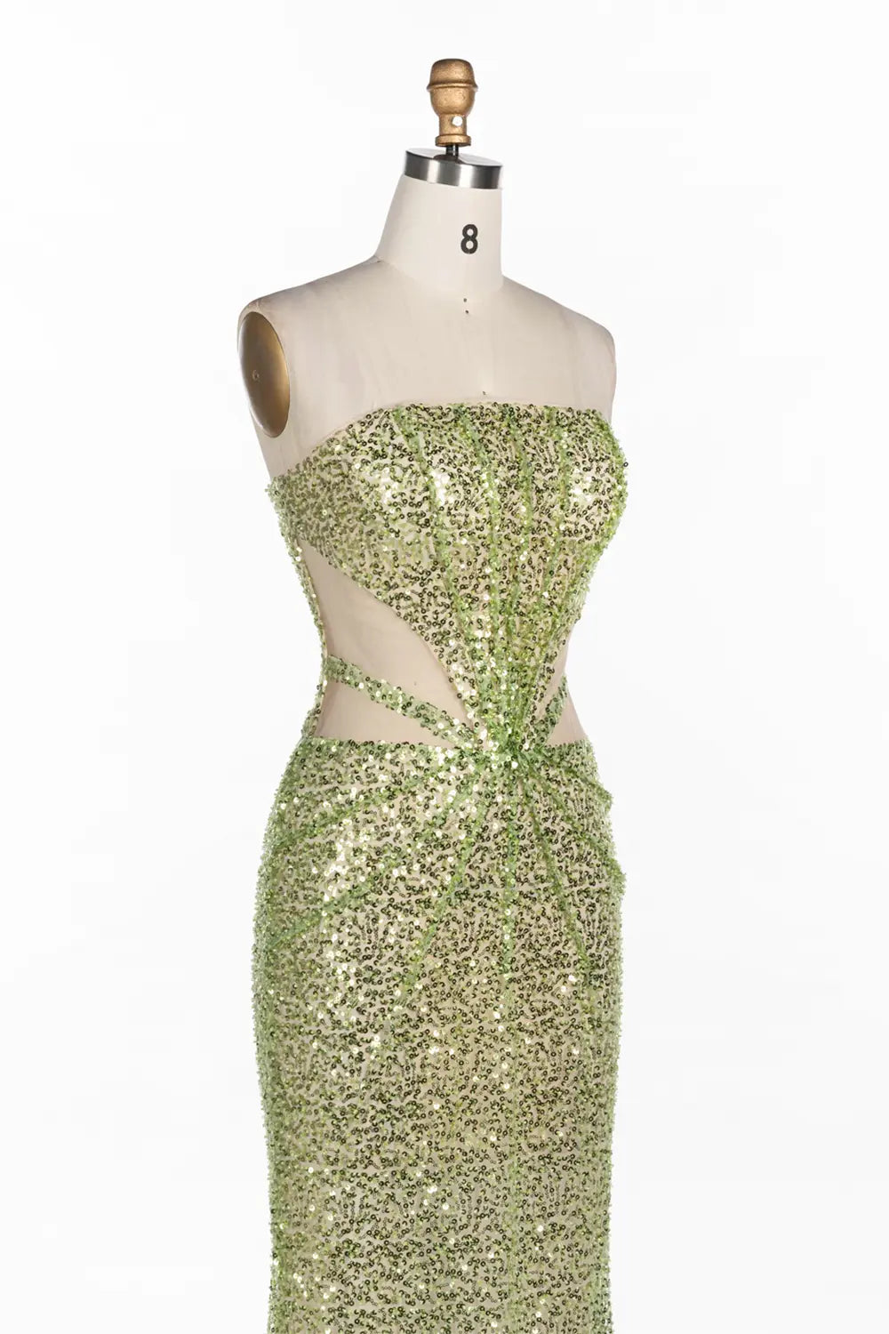 Green Strapless Cutout Sequin Formal Evening Dress ST060 Sheer Fairy