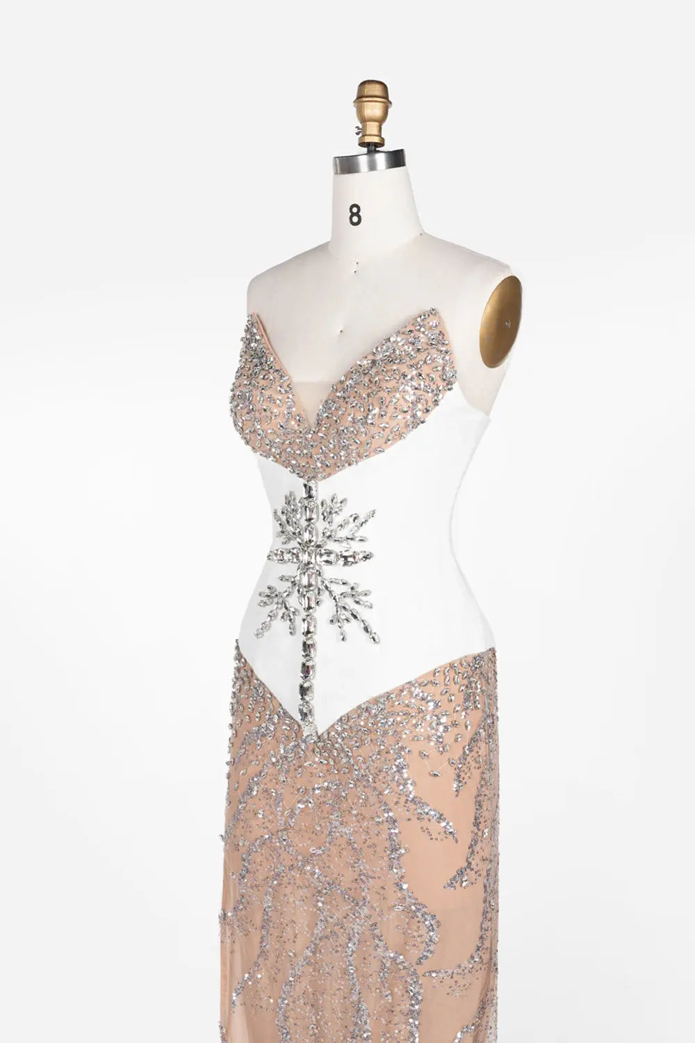 White Nude Sequin Diamond Formal Evening Dress ST107 Sheer Fairy