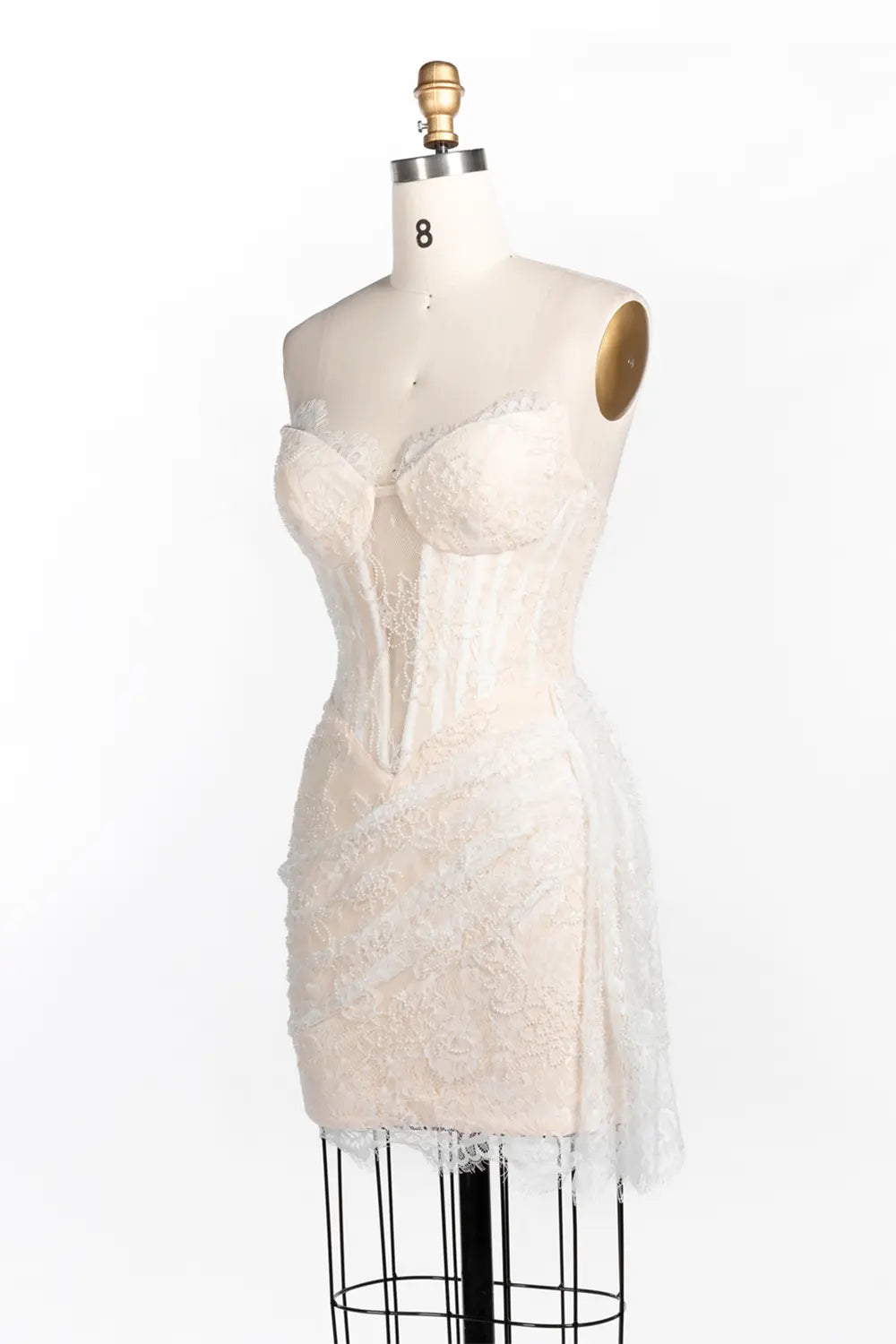 White Nude Strapless Lace Corset Mini Dress ST086 Sheer Fairy
