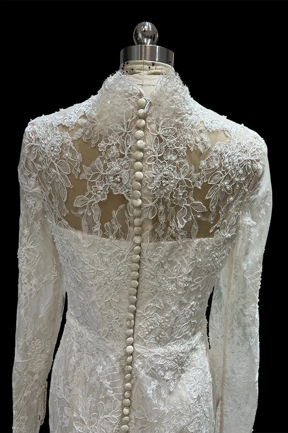 Off White Long Sleeve Button Back Wedding Dress SW683 Sheer Fairy