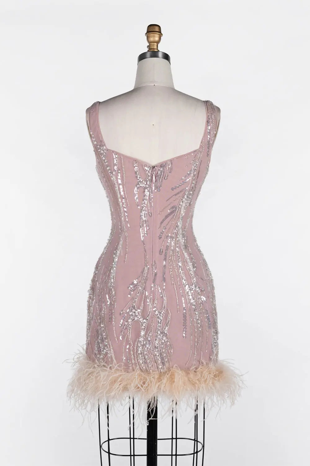 Pink Sequin Feather Bodycon Mini Dress ST115 Sheer Fairy