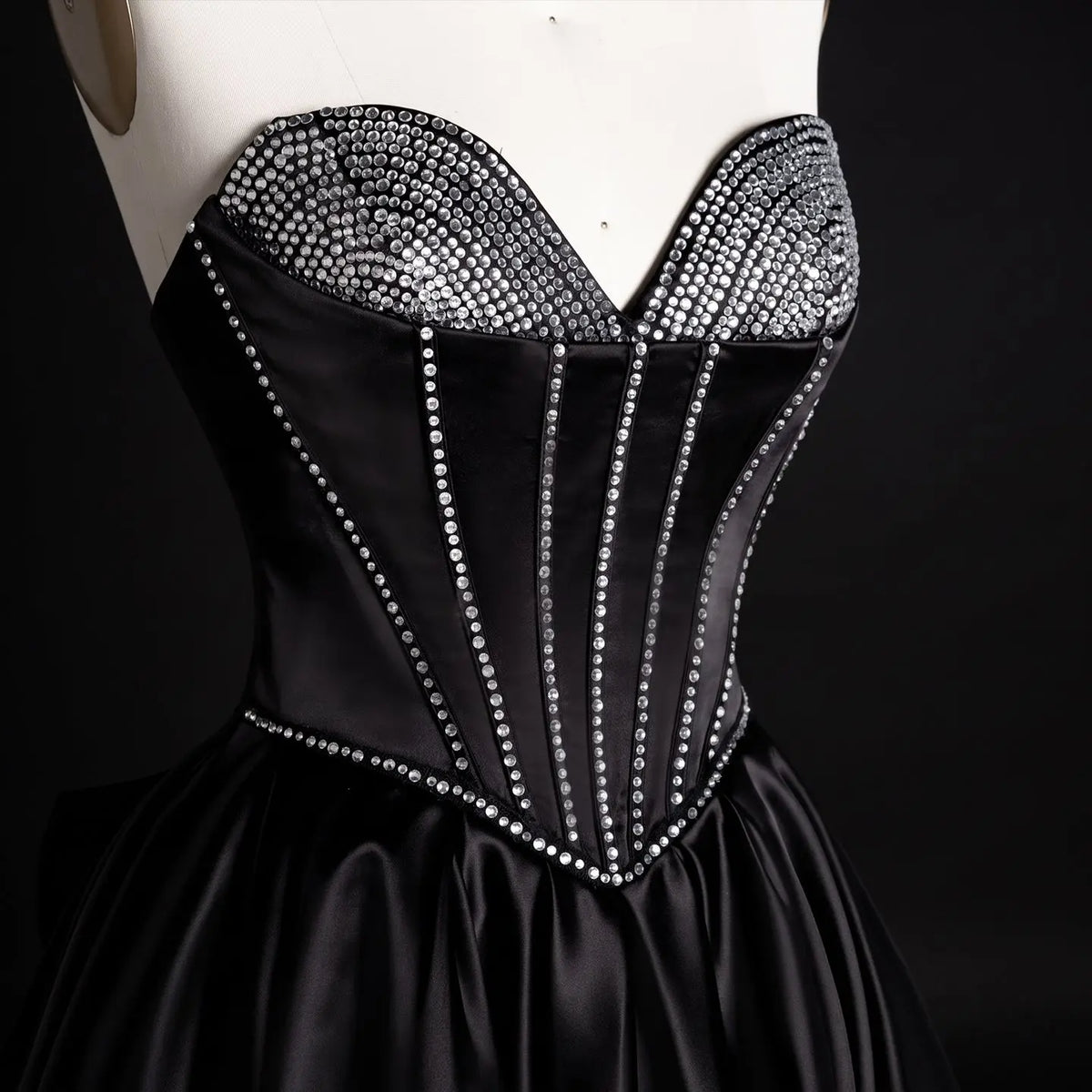 Black Satin Strapless A-Line Sweetheart Mini Homecoming Dress RM183 Sheer Fairy