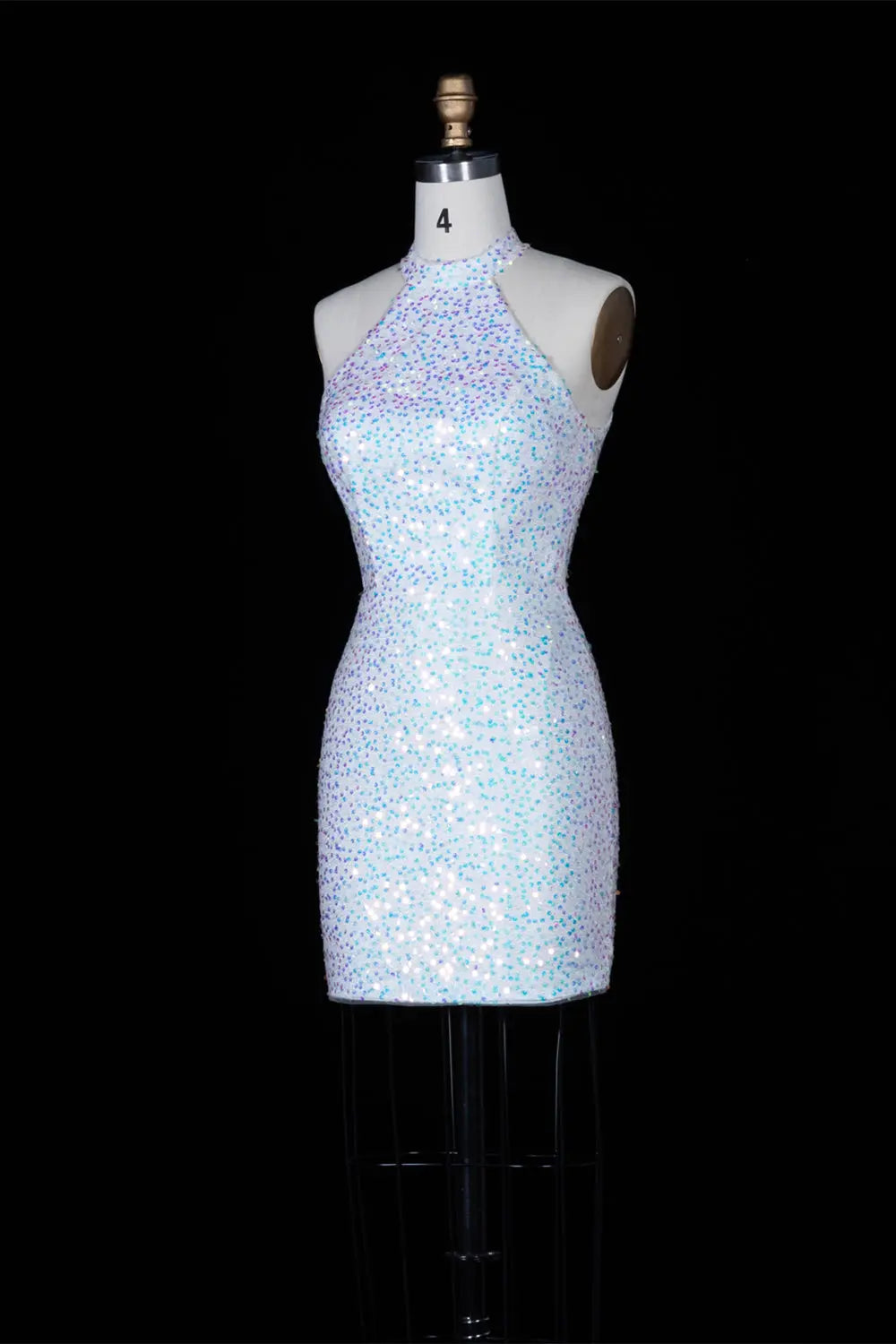 White Iridescent Sequin Halter Mini Dress RM147 Sheer Fairy