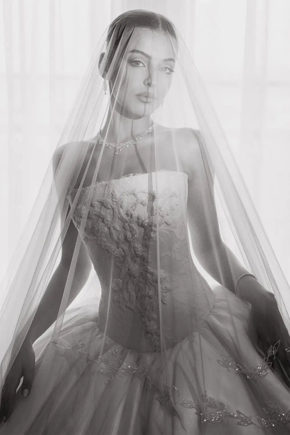 White Strapless Princess Bridal Dress with Lace appliques  SW745 Sheer Fairy