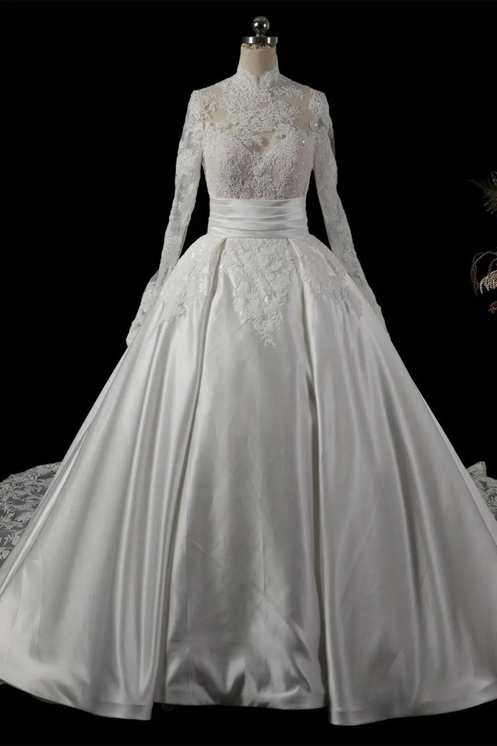 Ivory Long Sleeve High Neck Lace Wedding Dress SW759 Sheer Fairy