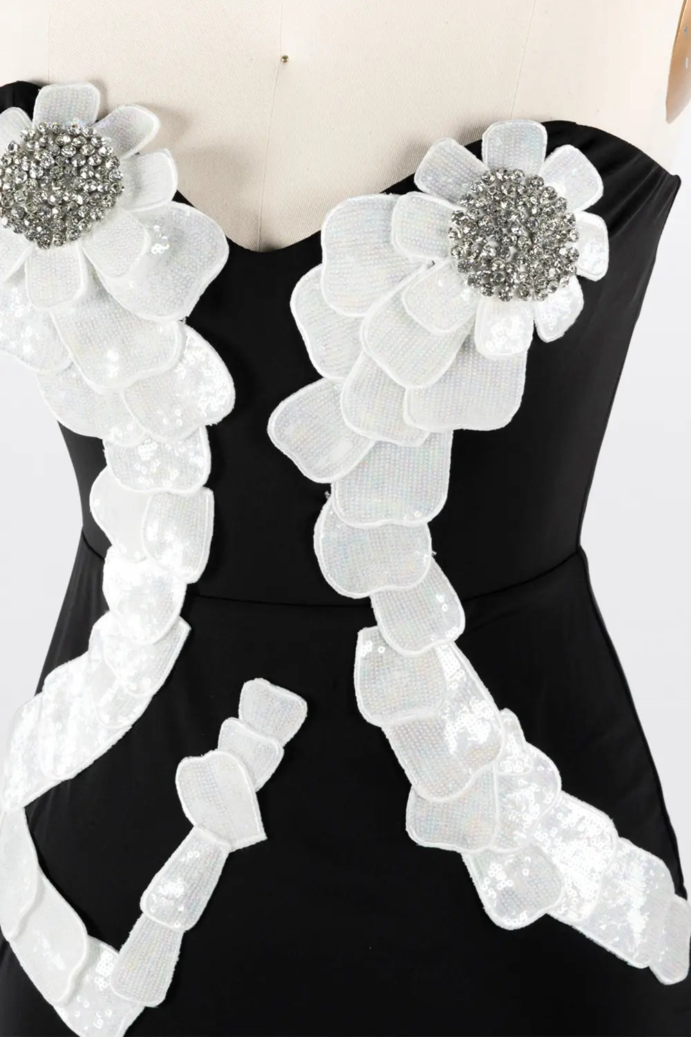 Black Strapless 3D Floral Applique Maxi Evening Dress ST033 Sheer Fairy