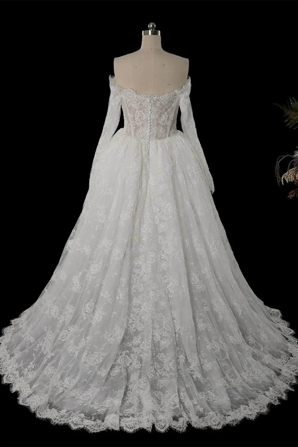 White Floral Lace Off The Shoulder Bridal Wedding Gown SW748 Sheer Fairy