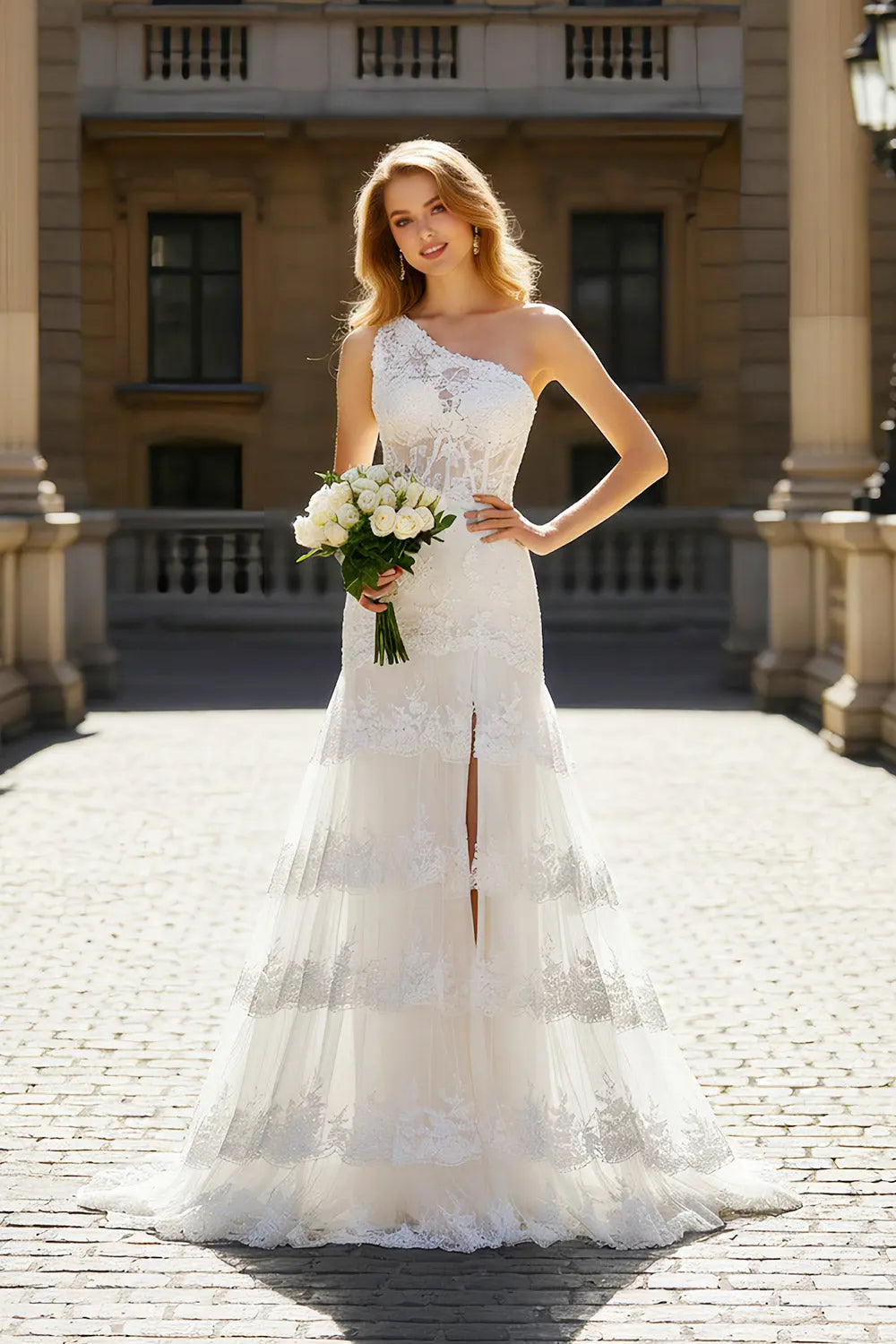 Navy Blue Lace One-Shoulder Mermaid Prom Dress SH471 Sheer Fairy