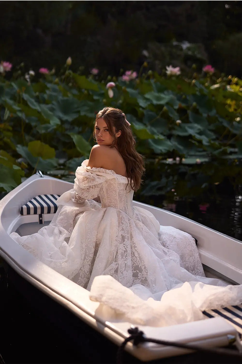 White Lace Off Shoulder Corset Wedding Dress SW119 Sheer Fairy