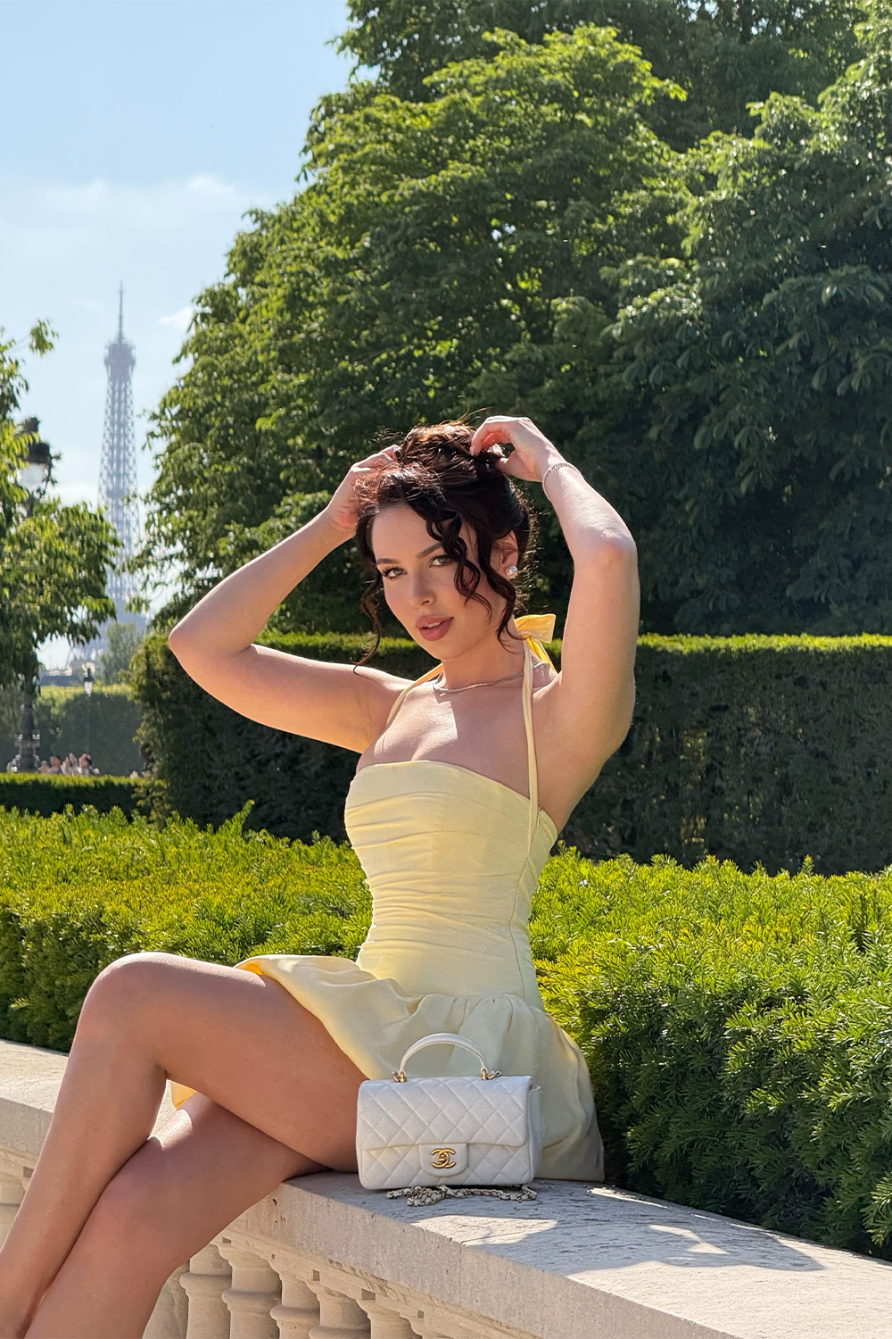 Yellow Halter Mini Dress Bubble Hem Corset Back Summer Prom Dress RM250 Sheer Fairy